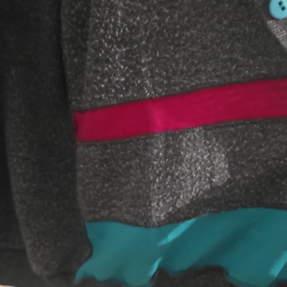 1980s Women's Charcoal Cardigan with Pink and Teal Stripes & Inside Pocket - Picture 6 of 6